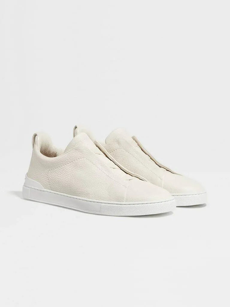 Triple Stitch Grained Leather Sneakers – Off-White | Asterley Court