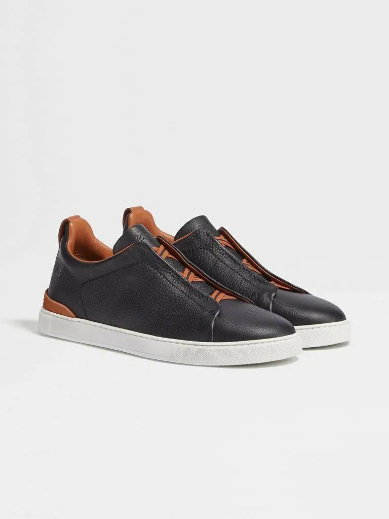 Triple Stitch Wool & Leather Sneakers – Black / Beige | Asterley Court