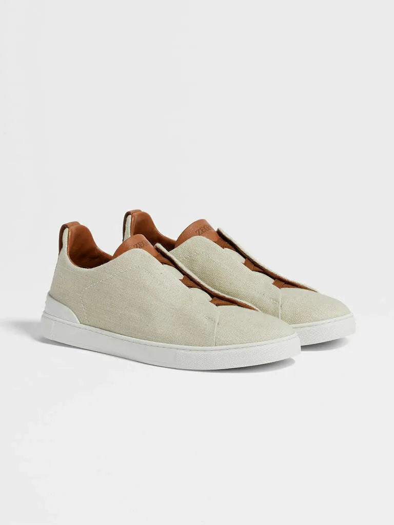 Triple Stitch Canvas & Leather Sneakers – Beige / Brown | Asterley Court