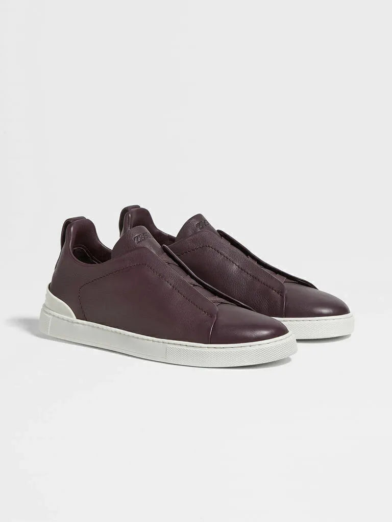 Triple Stitch Leather Sneakers – Burgundy | Asterley Court