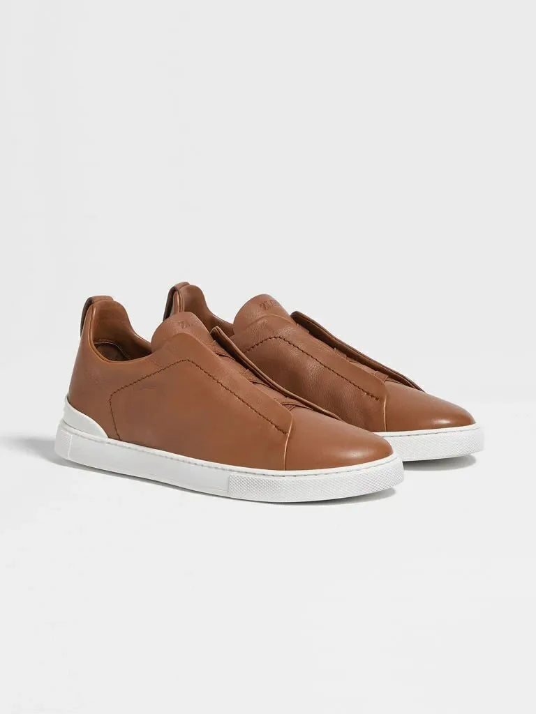 Triple Stitch Leather Sneakers – Tan | Asterley Court