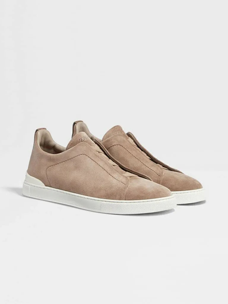 Triple Stitch Suede Sneakers – Taupe | Asterley Court